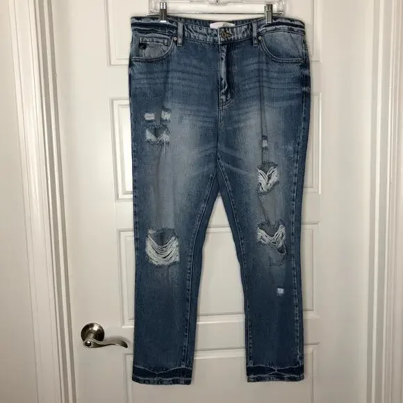 KanCan Womens Artemis High Rise Boyfriend Distressed Jeans Size 13/30 Med Wash - Picture 11 of 11